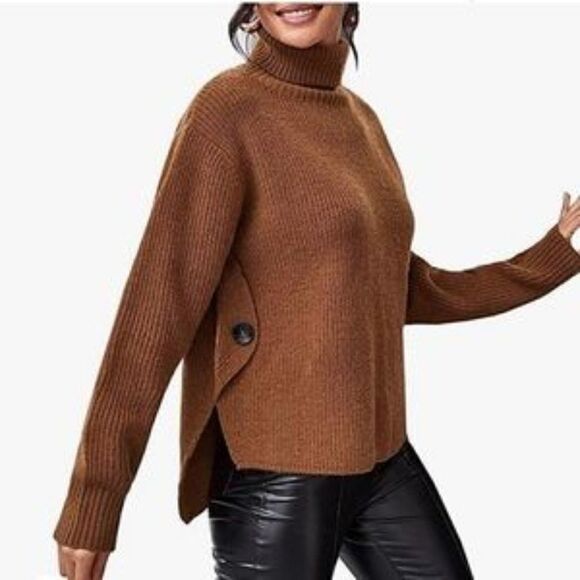 New Turtleneck Asymmetrical Oversized Knit Sweater - Picture 1 of 4